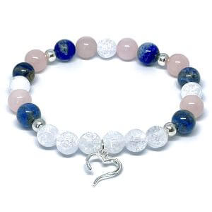 Minerální náramek křišťál, lapis lazuli, růženín - NEBE (stříbro Ag925)